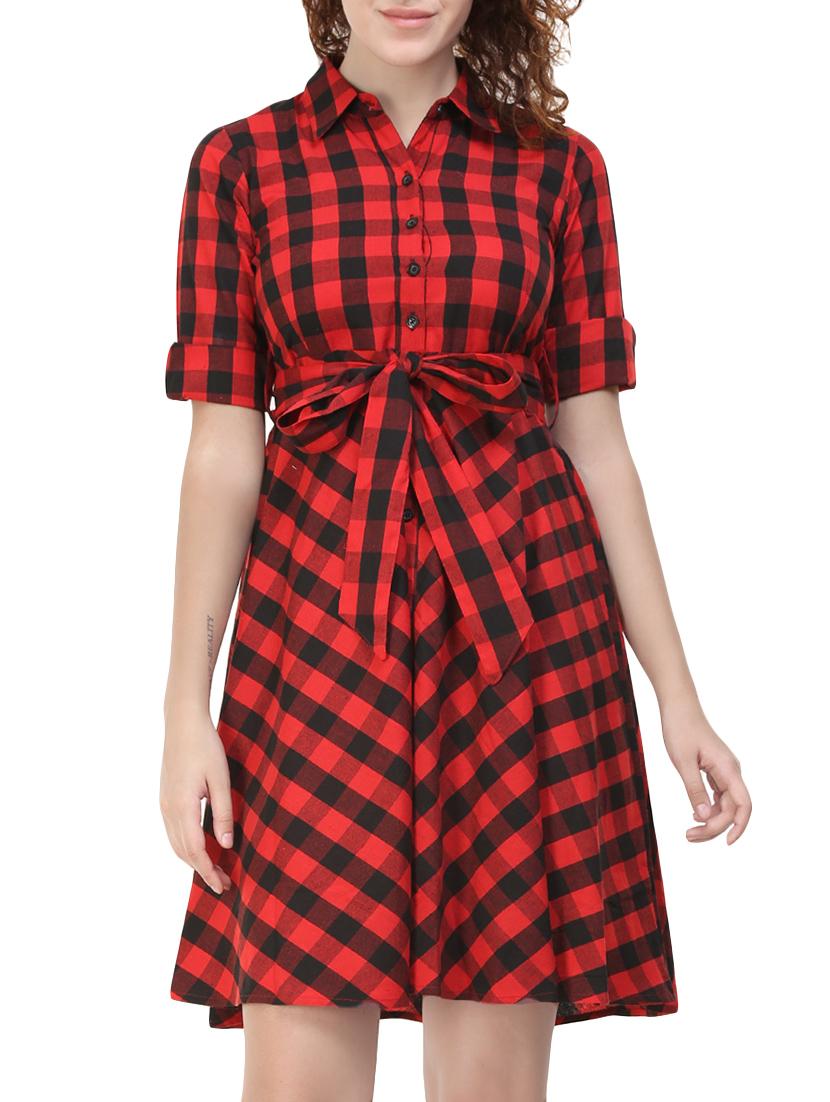 red cotton belted dress - 14478907 - Zoom Image - 2