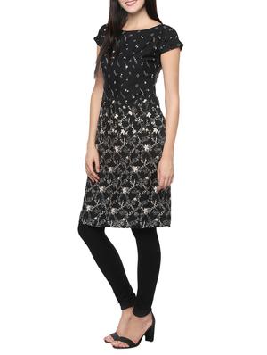 black crepe straight kurta - 14479839 - Standard Image - 2