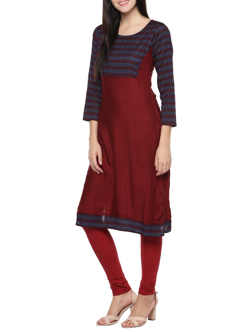 Printed yoke straight kurta - 14479850 - Zoom Image - 2