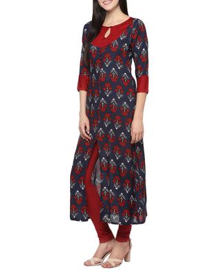 blue colored viscose high slit kurta - 14479851 - Standard Image - 2