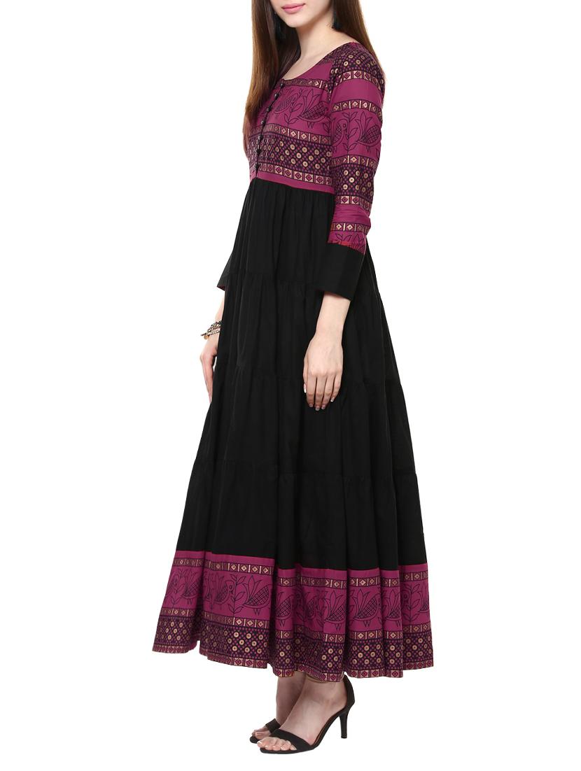 magenta cotton tiered kurta - 14479853 - Zoom Image - 2