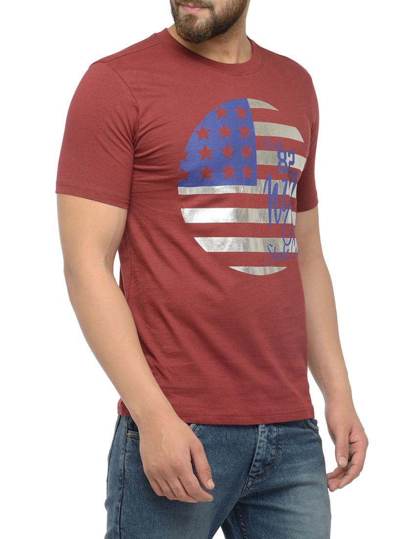 maroon cotton chest print tshirt - 14481968 - Zoom Image - 2