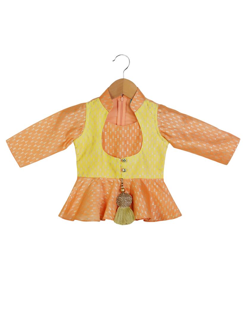 orange Peplum Top with Dhoti - 14482268 - Zoom Image - 2