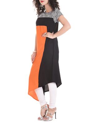 orange rayon asymmetric kurta - 14483759 - Standard Image - 2
