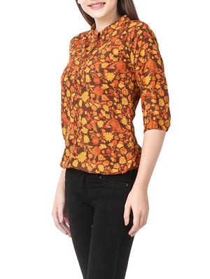 orange printed crepe top - 14484323 - Standard Image - 2