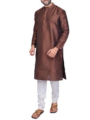 PAROKSH brown silk blend long kurta - 14484754 - Standard Image - 2