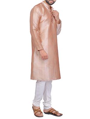 beige silk blend long kurta - 14484761 - Standard Image - 2