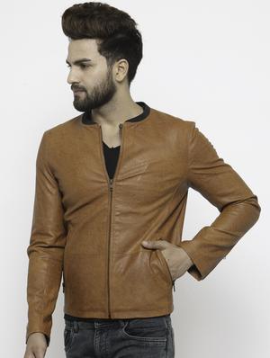brown leatherette biker jacket - 14484791 - Standard Image - 2
