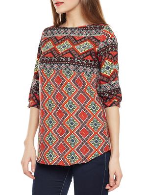 Boat neck curved hem top - 14486471 - Standard Image - 2