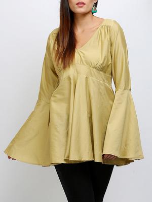 a-line bell sleeved silk blend top - 14486590 - Standard Image - 2