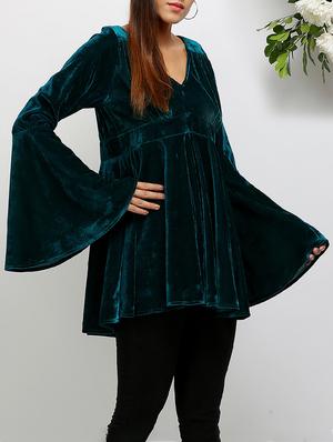 a-line bell sleeved velvet top - 14486595 - Standard Image - 2