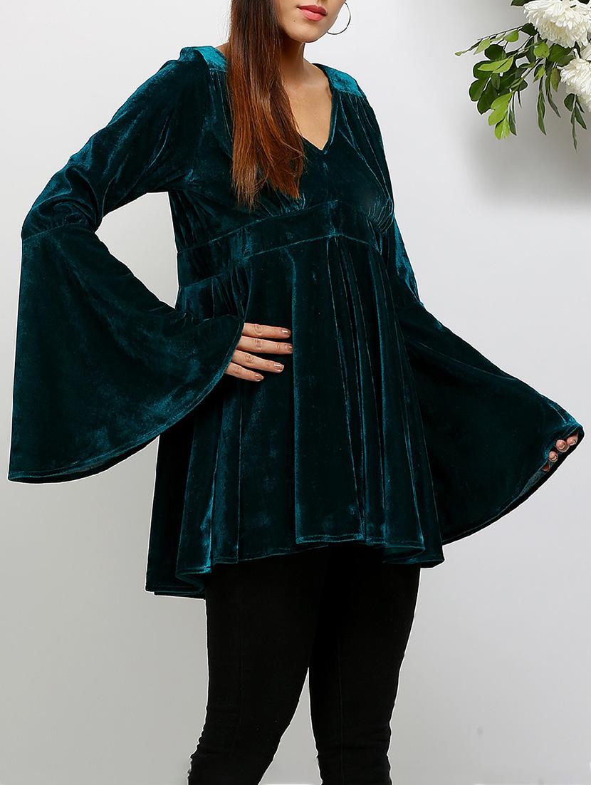 a-line bell sleeved velvet top - 14486595 - Zoom Image - 2