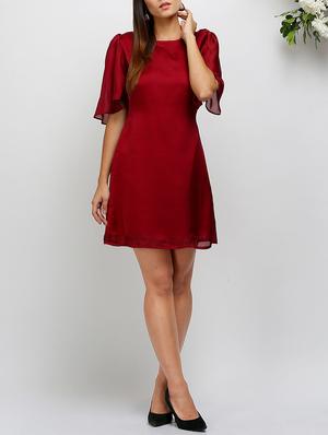 Maroon satin a-line dress - 14486601 - Standard Image - 2