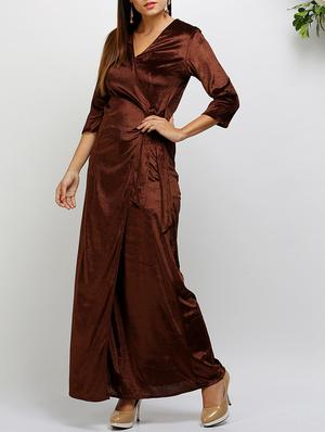 brown velvet wrap dress - 14486604 - Standard Image - 2