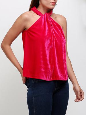 double keyhole velvet halter top - 14486623 - Standard Image - 2