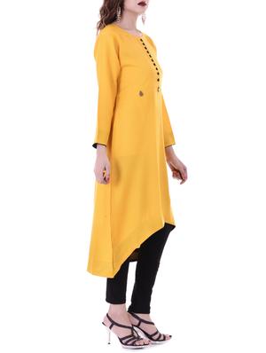 yellow rayon high low kurta - 14487407 - Standard Image - 2