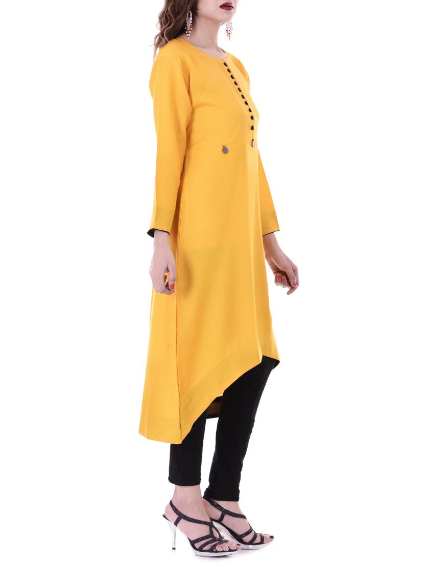 yellow rayon high low kurta - 14487407 - Zoom Image - 2