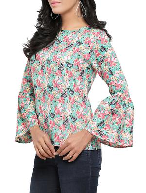Green printed crepe top - 14490874 - Standard Image - 2