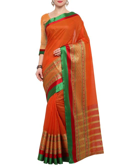 orange bordered saree with blouse - 14491862 - Very Small Image - 1