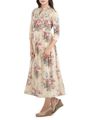 beige cotton fusion kurta - 14493003 - Standard Image - 2