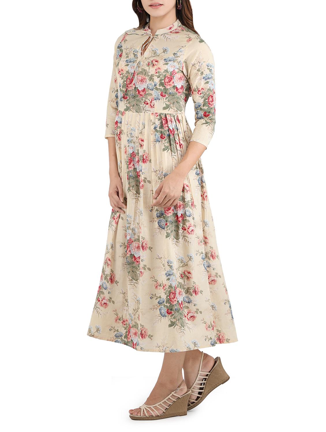 beige cotton fusion kurta - 14493003 - Zoom Image - 2