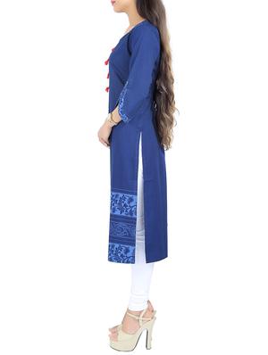 blue denim straight kurta - 14495386 - Standard Image - 2