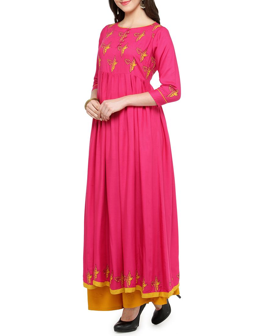 pleated block print kurta - 14495461 - Zoom Image - 2