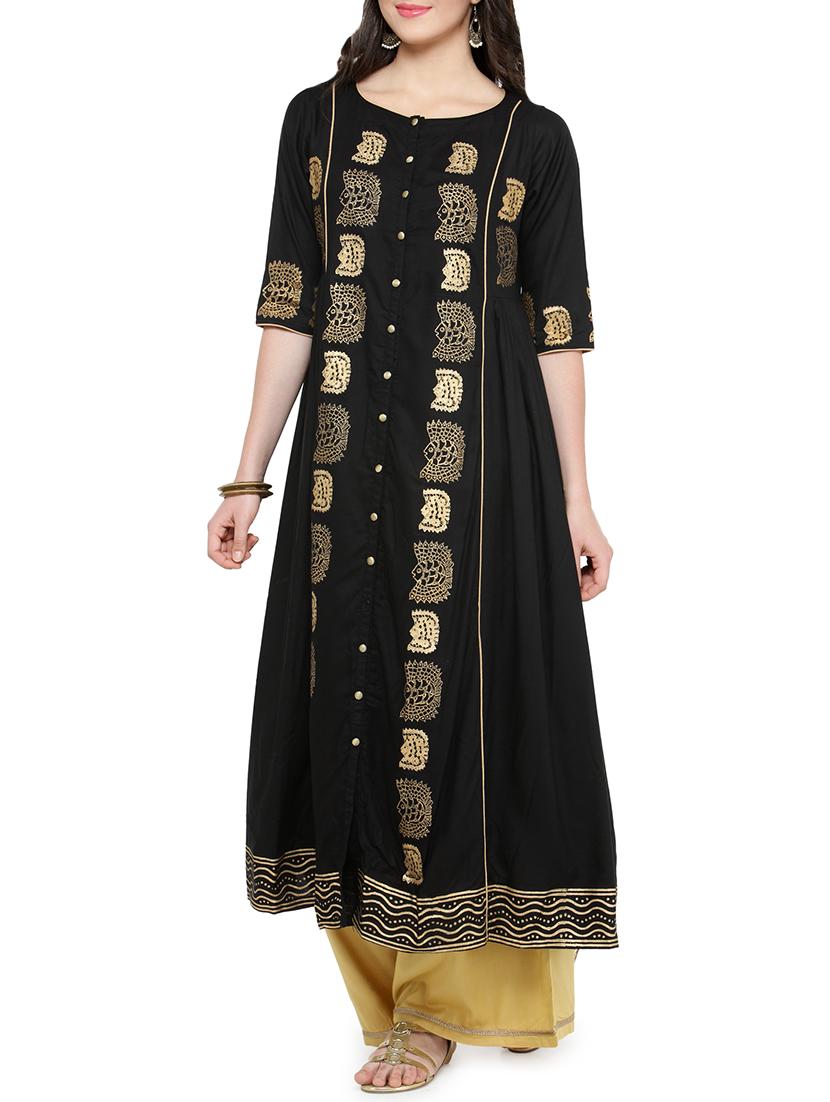 Pleated block print kurta - 14495464 - Zoom Image - 2