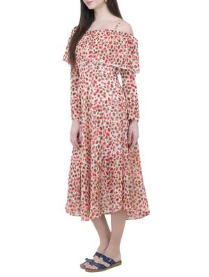 orange printed georgette dress - 14497411 - Standard Image - 2