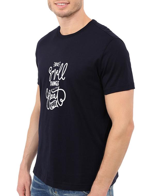 navy blue cotton chest print tshirt - 14497509 - Zoom Image - 2