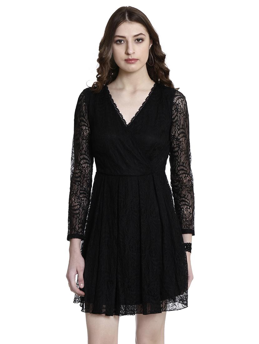 black lace fit & flare dress - 14497681 - Zoom Image - 2