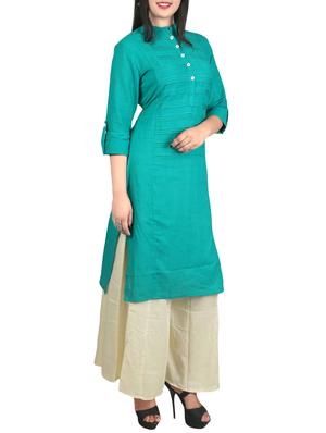 green cotton straight kurta - 14497989 - Standard Image - 2