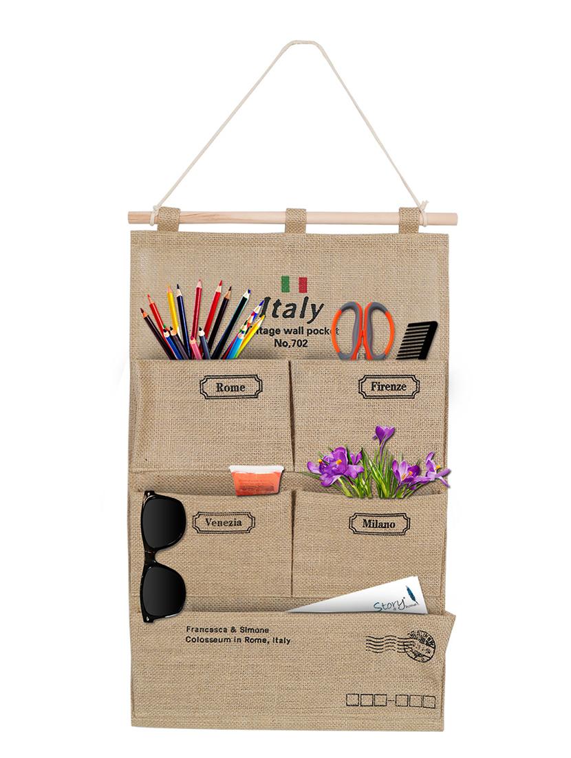Pocket Cotton Jute Fabric Wall Door Hanging Cloth Storage - 14498279 - Zoom Image - 2
