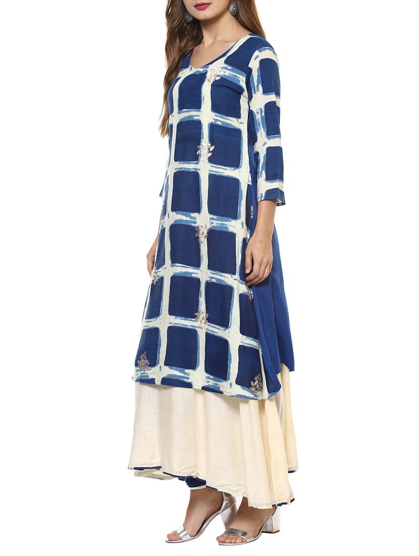 blue rayon aline kurta - 14498497 - Zoom Image - 2