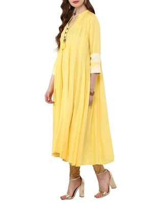 yellow rayon flared kurta - 14498507 - Standard Image - 2