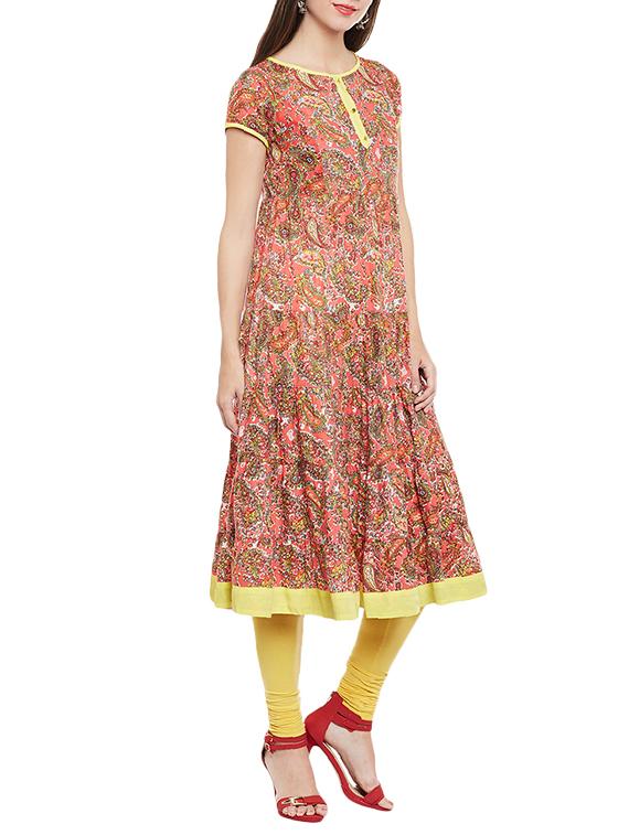 multi cotton flared kurta - 14499394 - Zoom Image - 2