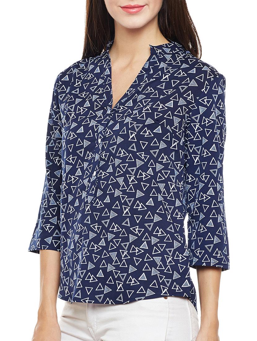 Navy blue crepe top - 14499395 - Zoom Image - 2