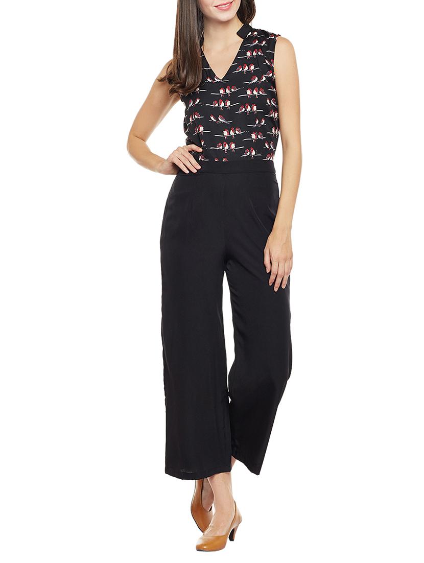 black crepe full leg jumpsuit - 14499597 - Zoom Image - 2