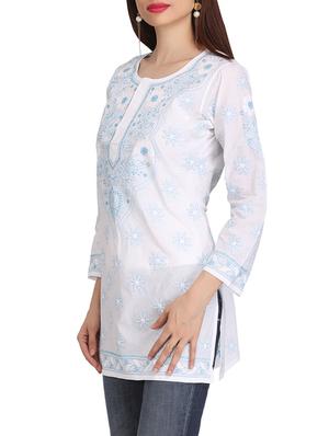 ada white cotton straight kurti - 14501507 - Standard Image - 2