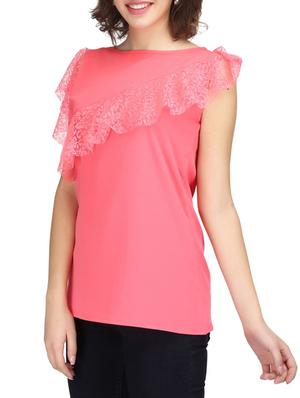 Boat neck ruffled mesh top - 14506325 - Standard Image - 2
