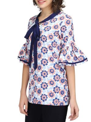 Tie neck floral flared sleeved - 14506357 - Standard Image - 2