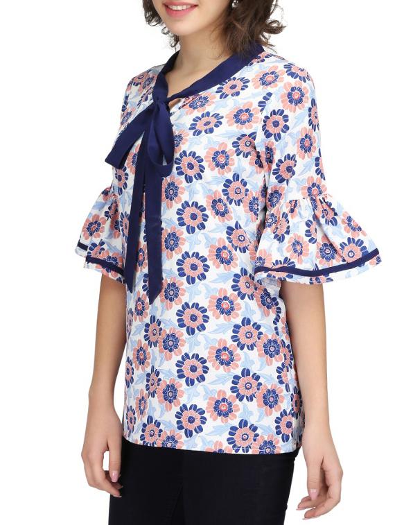 Tie neck floral flared sleeved - 14506357 - Zoom Image - 2