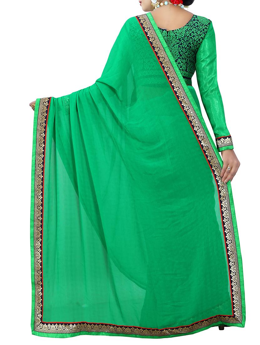 green georgette bordered saree with blouse - 14506429 - Zoom Image - 2