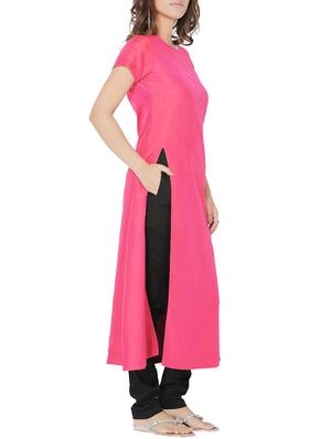 pink art silk high slit solid kurta - 14510665 - Standard Image - 2