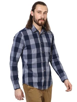 navy blue cotton blend casual shirt - 14510765 - Standard Image - 2