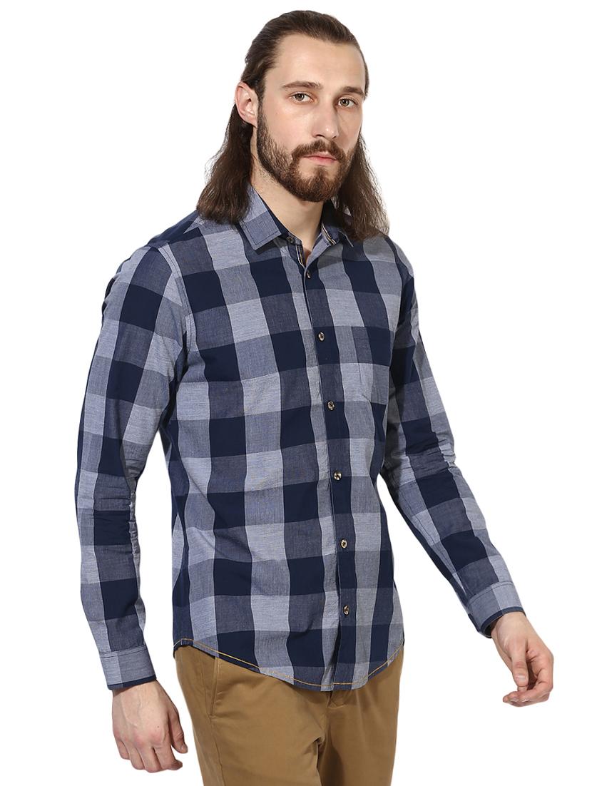 navy blue cotton blend casual shirt - 14510765 - Zoom Image - 2