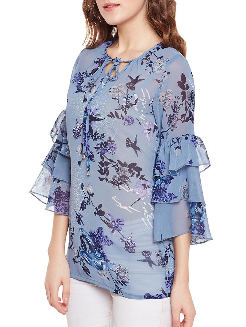 blue georgette ruffle top - 14511192 - Zoom Image - 2