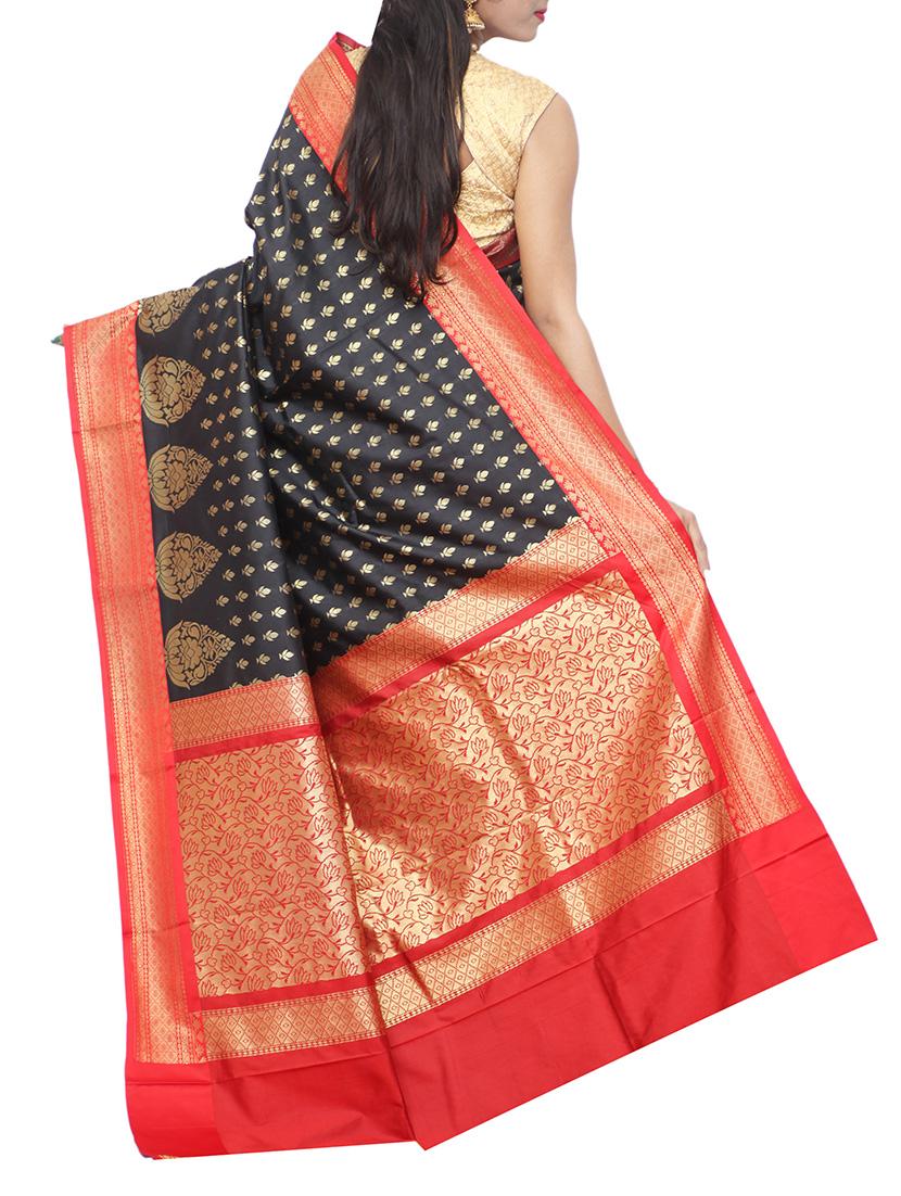 Black and red banarasi saree with blouse - 14511542 - Zoom Image - 2