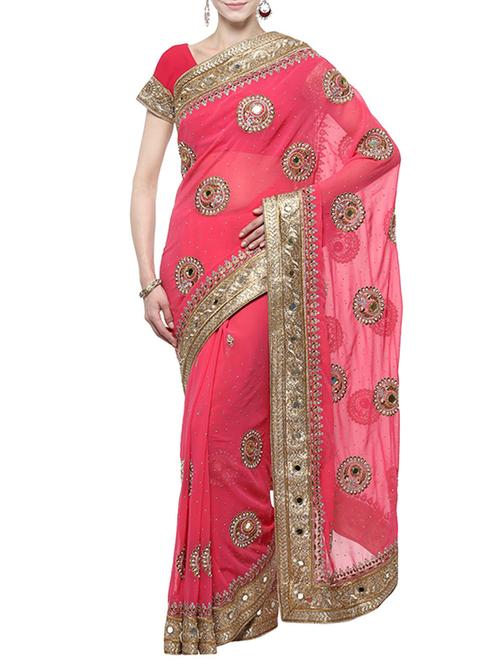 pink georgette embroidered saree with blouse - 14512199 - Standard Image - 1