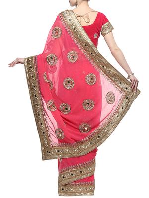 pink georgette embroidered saree with blouse - 14512199 - Standard Image - 2